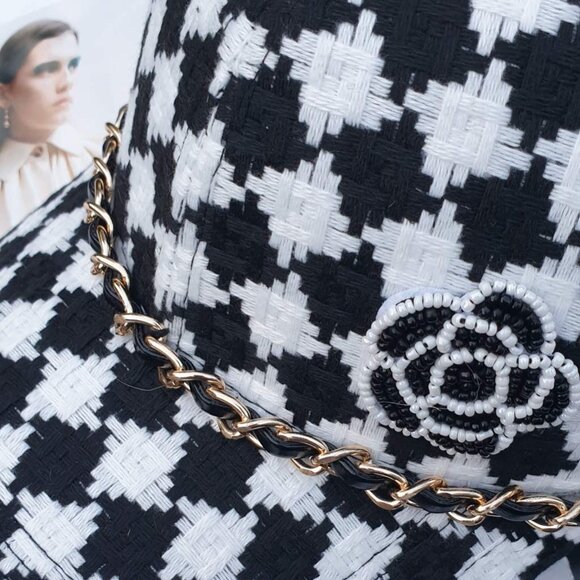 Black White Plaids Women Baseball Hat Cap Camellia Flower Fashion Accessory Gift - Picture 3 of 7